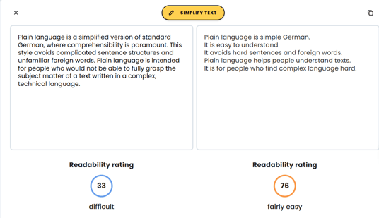 Example of text simplification using Eye-Able