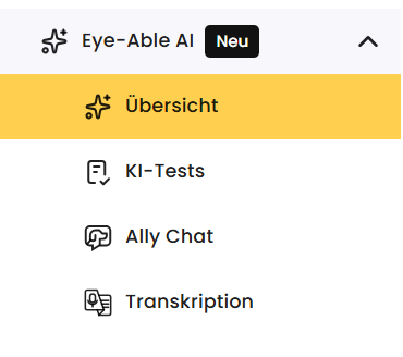 Dashboard Menü Übersicht "Eye-Able AI"