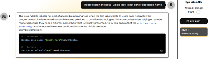 Image shows the Ally AI chat from the Eye-Able Dashboard.