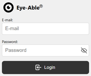 Eye-Able logo, fields for email and password, Login button with icon