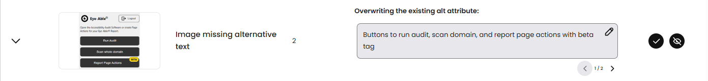 one suggestion that eye-able access as made, showing a suggestion to add a alt-text to a image