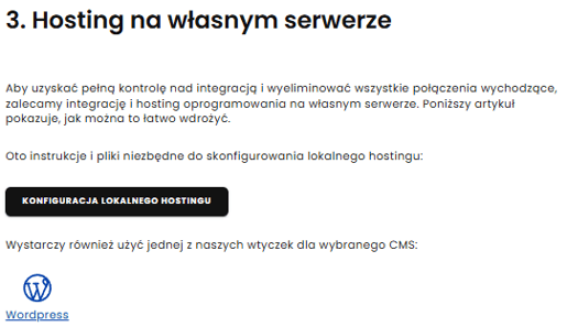 Zrzut ekranu sekcji pulpitu nawigacyjnego „Hosting na własnym serwerze”.