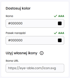 Zrzut ekranu przedstawiający obszar pulpitu służący do dostosowywania ikony funkcji Assist.