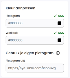 Screenshot van een gedeelte van het dashboard voor het aanpassen van het Assist-pictogram.