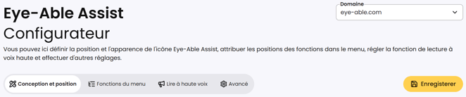 Capture d'écran du configurateur Eye-Able Assist, onglet Conception et position