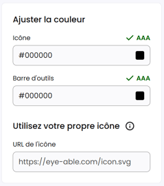 Capture d'écran d'une section du Dashboard permettant de personnaliser l'icône d'assistance.