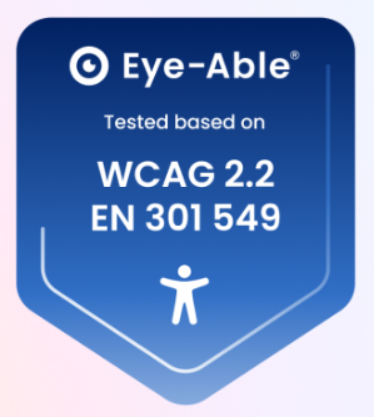 The Eye-Able seal bearing the inscription: ‘Tested in accordance with WCAG 2.2 EN 301 549’