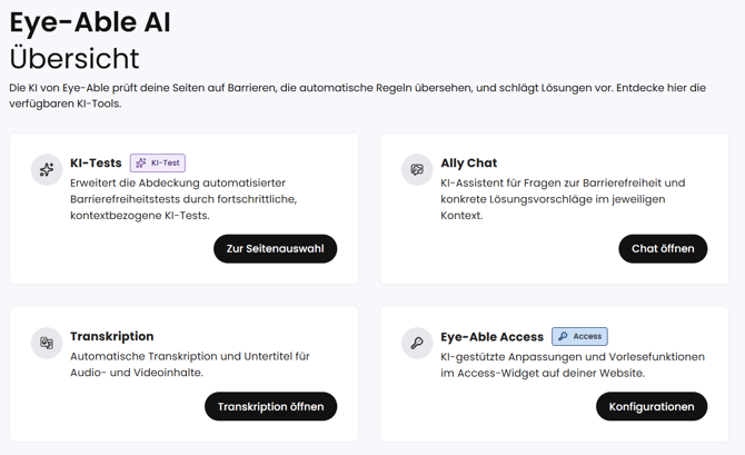 Dashboard Übersichtsseite "Eye-Able AI" 