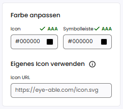 Screenshot eines Dashboard-Bereichs zur Anpassung des Assist-Icons.