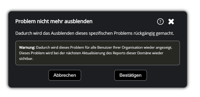 Problem erneut anzeigen, Pop-up-Vorschau