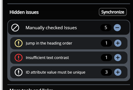 Preview of the "Hidden Issues" section in the Audit toolbar. 